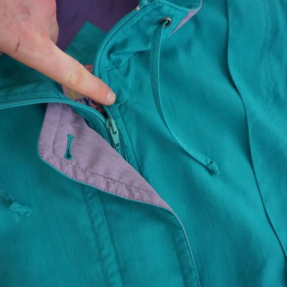 Vintage 80S Cyclone Neon Teal w Purple Trim Zip Up Lightweight Bomber Jacket M - Picture 8 of 10